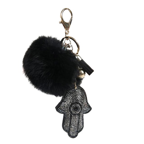 Porte clé main de fatma pompon noir